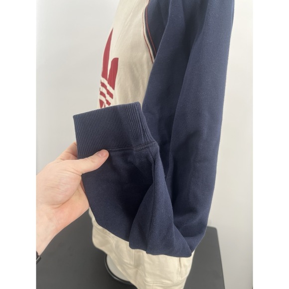 Adidas Originals Trefoil Raglan Crewneck Sweatshirt Oatmeal Navy Red Men's Large - Picture 9 of 16